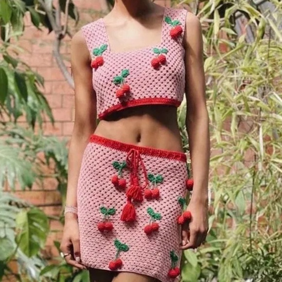 Dresses & Skirts - Crochet Cherry Skirt Set